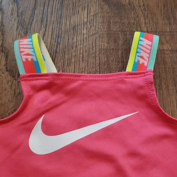 Nike Baby Girl Swim One Piece Snaps Pink Pool Beach Neon Rainbow Straps Baby 3M - Picture 3 of 7